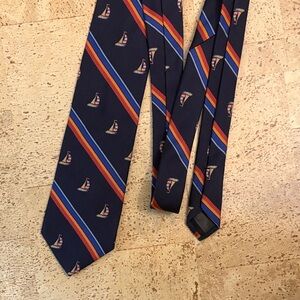 Brooks Brothers Sailboat Patterned Navy Tie - Classic Preppy East Coast Style